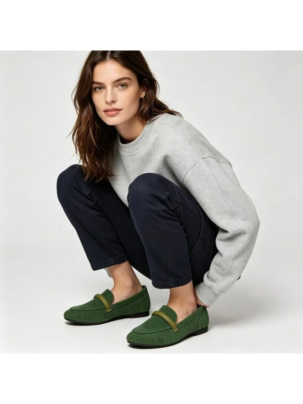 Women's Green Faux Leather Slip on Shoes Runs Small Ballet Flats Comfortable